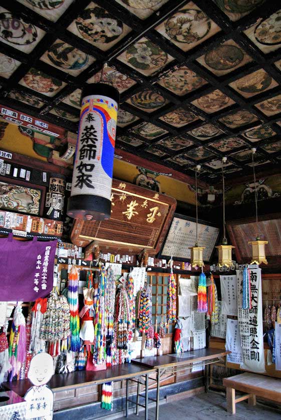 Inside the main hall at Byodoji Temple.