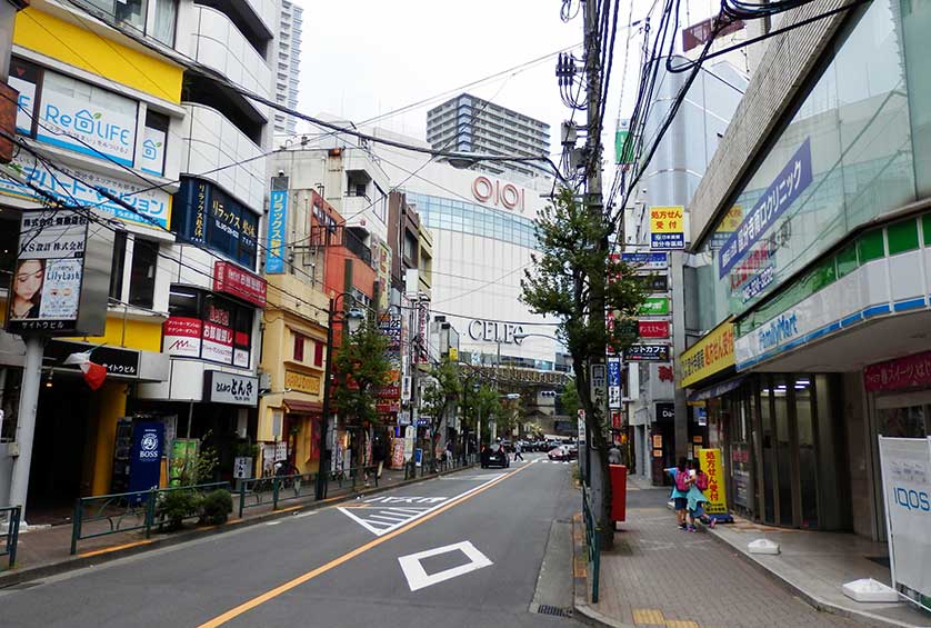 Downtown Kokubunji with the south side of Kokubunji Station in the background, Japan.