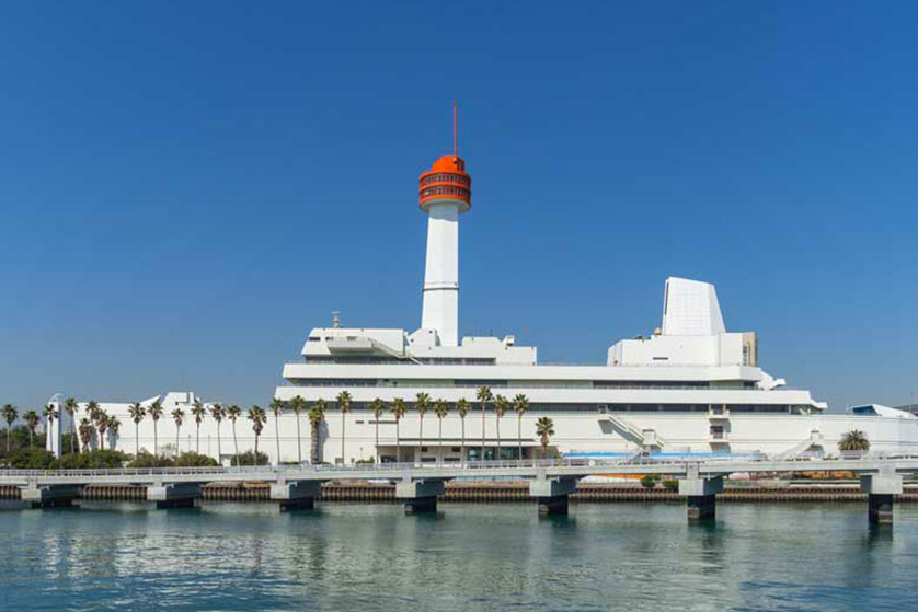 The ship-shaped main building (disused) of the Museum of Maritime Science Odaiba, Tokyo.