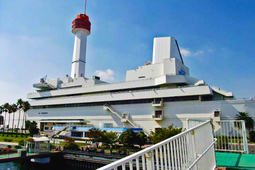 The ship-shaped main building (disused) of the Museum of Maritime Science Odaiba, Tokyo.