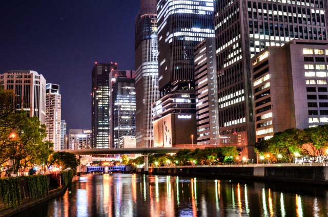 Night view, Nakanoshima, Osaka.