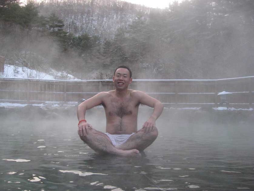 Enjoying Kusatsu Onsen in winter.