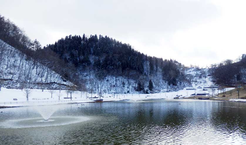 Mount Maizuru behind Lake Atago, Tendo.