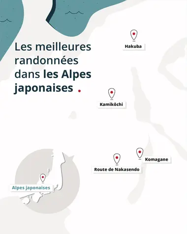 Carte des randonnées dans les Alpes Japonaises 