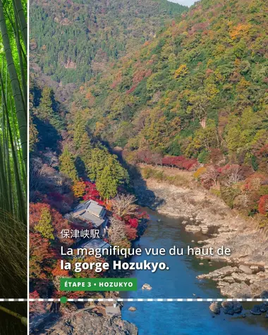 La magnifique vue du haut de la gorge Hozukyo