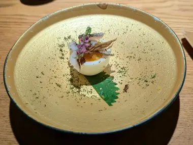 A special egg dish at Giro Giro Hitoshina in Gion, Kyoto