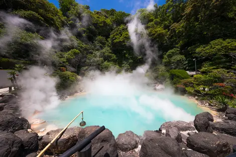 Umi Jigoku, or "Sea Hell", and its main basin with translucent blue waters