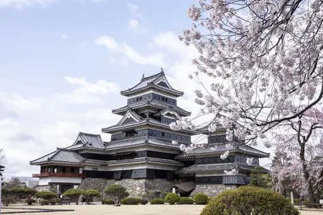 Stadt Matsumoto und in der Mitte die Rabenburg und ihr Park 