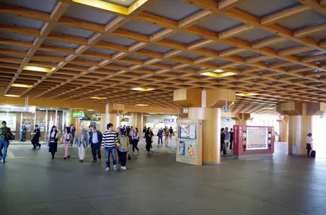 Inside JR Nara Station, with the roof recalling the temple architecture of the city