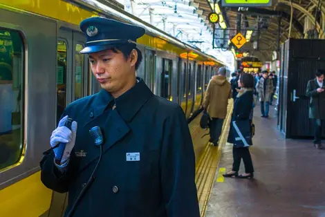 Station worker on the Chuo Sobu Line