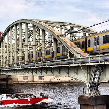 Chuo Sobu Line crossing a bridge in Tokyo