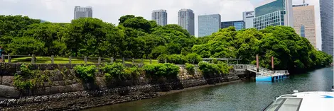 Les jardins de Hama-Rikyu vus du Cosmo