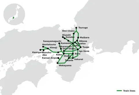 kansai area pass regional network map