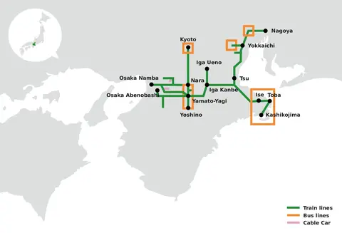 kansai kintetsu 5 day pass regional network map