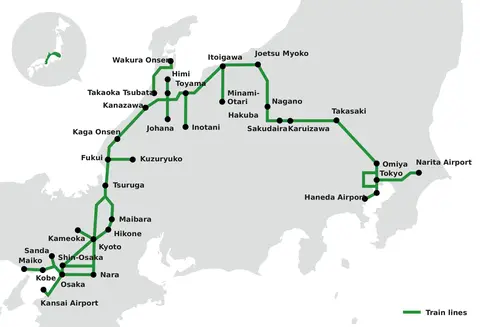 osaka tokyo hokuriku arch pass network map