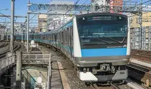 Keihin-Tōhoku Line train approaching Akihabara Station, Tokyo