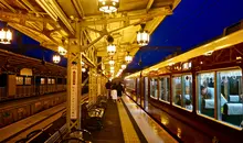 Arashiyama train station at night 