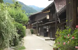 Old traditional houses in Tsumago village, in the heart of Japan Alps