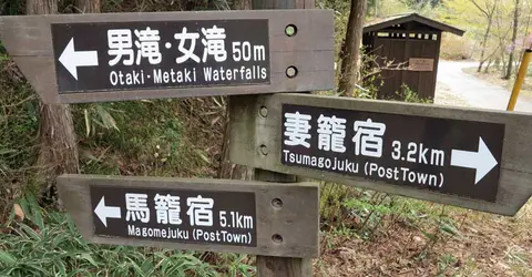 Signs marking the Magome-Tsumago Trail Signs marking the Magome-Tsumago Trail