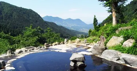 Hot Spring Maguse, located in a park near Nagano in the Japanese Alps.