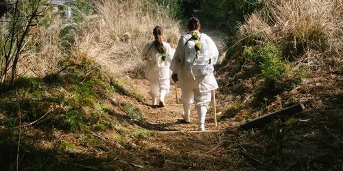 Pèlerins marchant sur le Kumano Kodo
